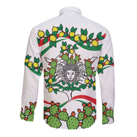 White long-sleeve button shirt with large cactus and lemons back graphic