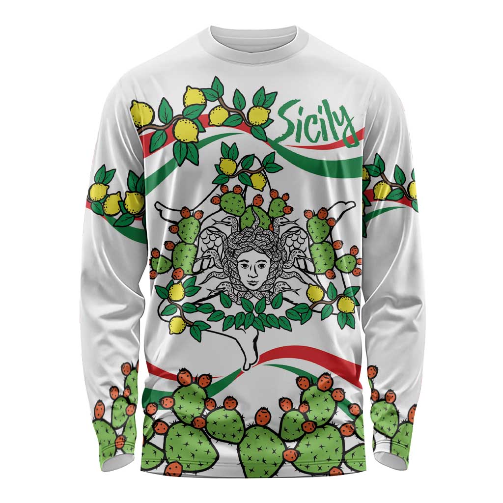 Sicilian Triskelion Long Sleeve Shirt with Cactus and Lemons - Wonder Print Shop