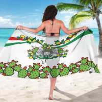 White sarong back view with cactus and lemon illustration and green striped border
