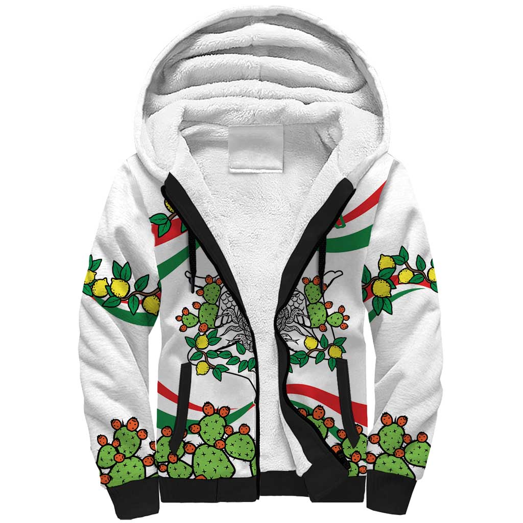 Sicilian Triskelion Sherpa Hoodie with Cactus and Lemons