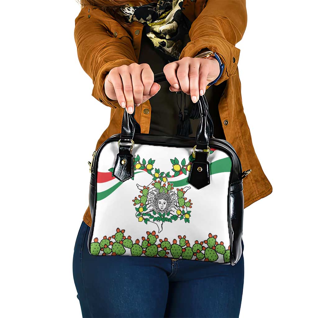 Sicilian Triskelion Shoulder Handbag with Cactus and Lemons