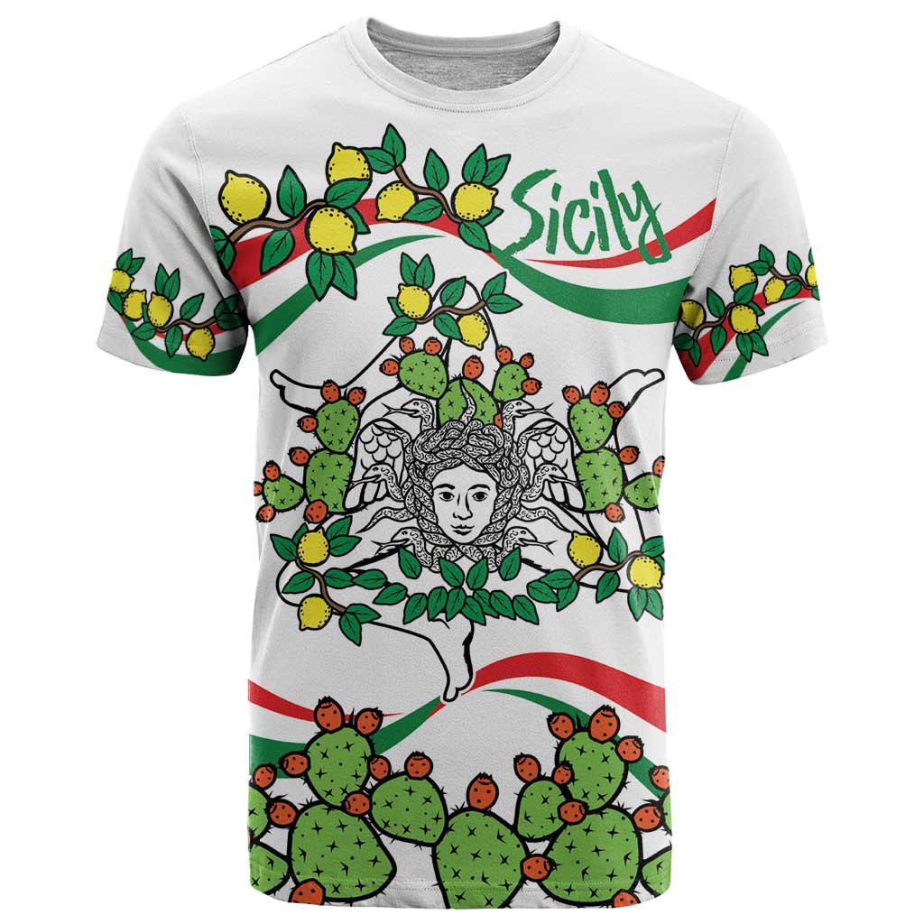 Sicilian Triskelion T Shirt with Cactus and Lemons