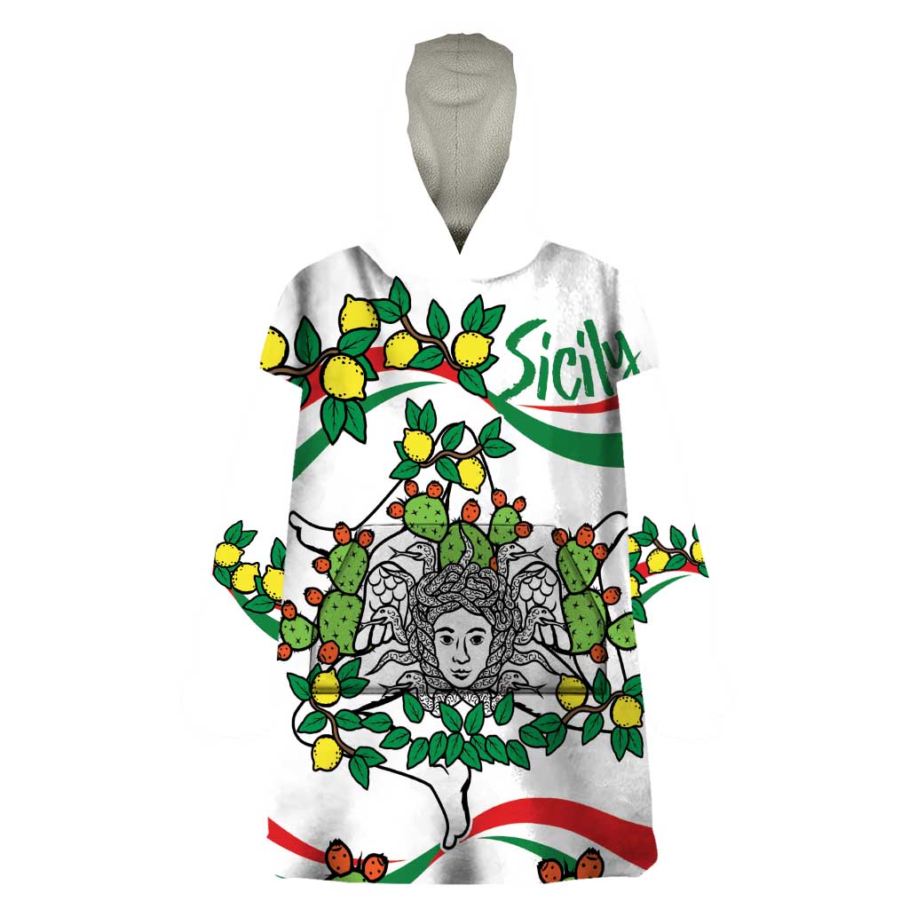 Sicilian Triskelion Wearable Blanket Hoodie with Cactus and Lemons