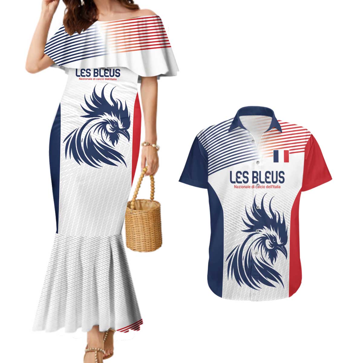 Custom France Football Couples Matching Mermaid Dress and Hawaiian Shirt Les Bleus Rooster Sporty Style LT9 - Wonder Print Shop