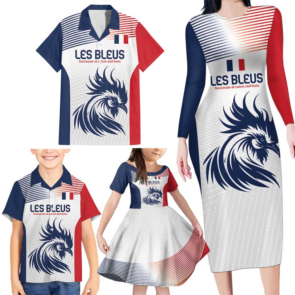 Custom France Football Family Matching Long Sleeve Bodycon Dress and Hawaiian Shirt Les Bleus Rooster Sporty Style LT9 - Wonder Print Shop