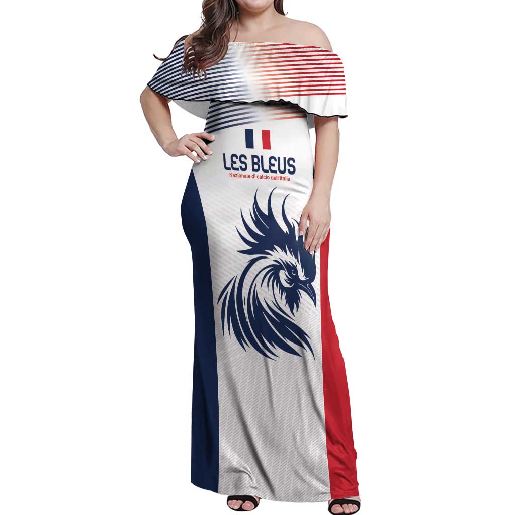 Custom France Football Off Shoulder Maxi Dress Les Bleus Rooster Sporty Style - Wonder Print Shop