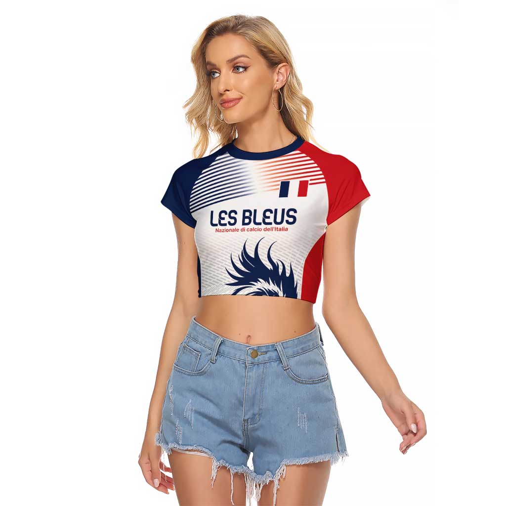 Custom France Football Raglan Cropped T Shirt Les Bleus Rooster Sporty Style - Wonder Print Shop