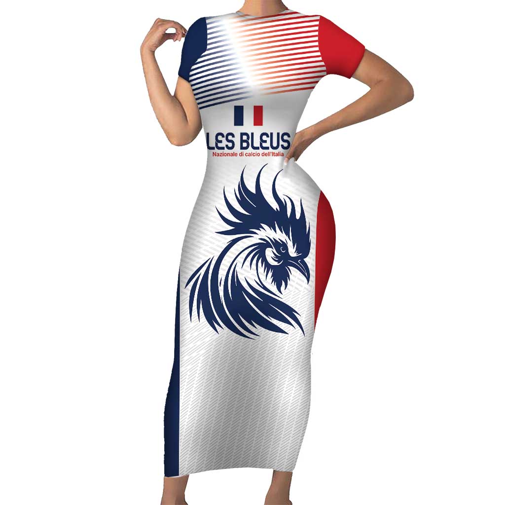 Custom France Football Short Sleeve Bodycon Dress Les Bleus Rooster Sporty Style - Wonder Print Shop