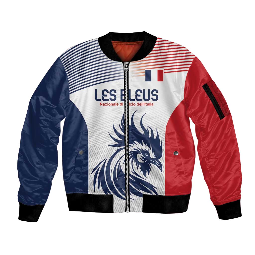 Custom France Football Sleeve Zip Bomber Jacket Les Bleus Rooster Sporty Style - Wonder Print Shop