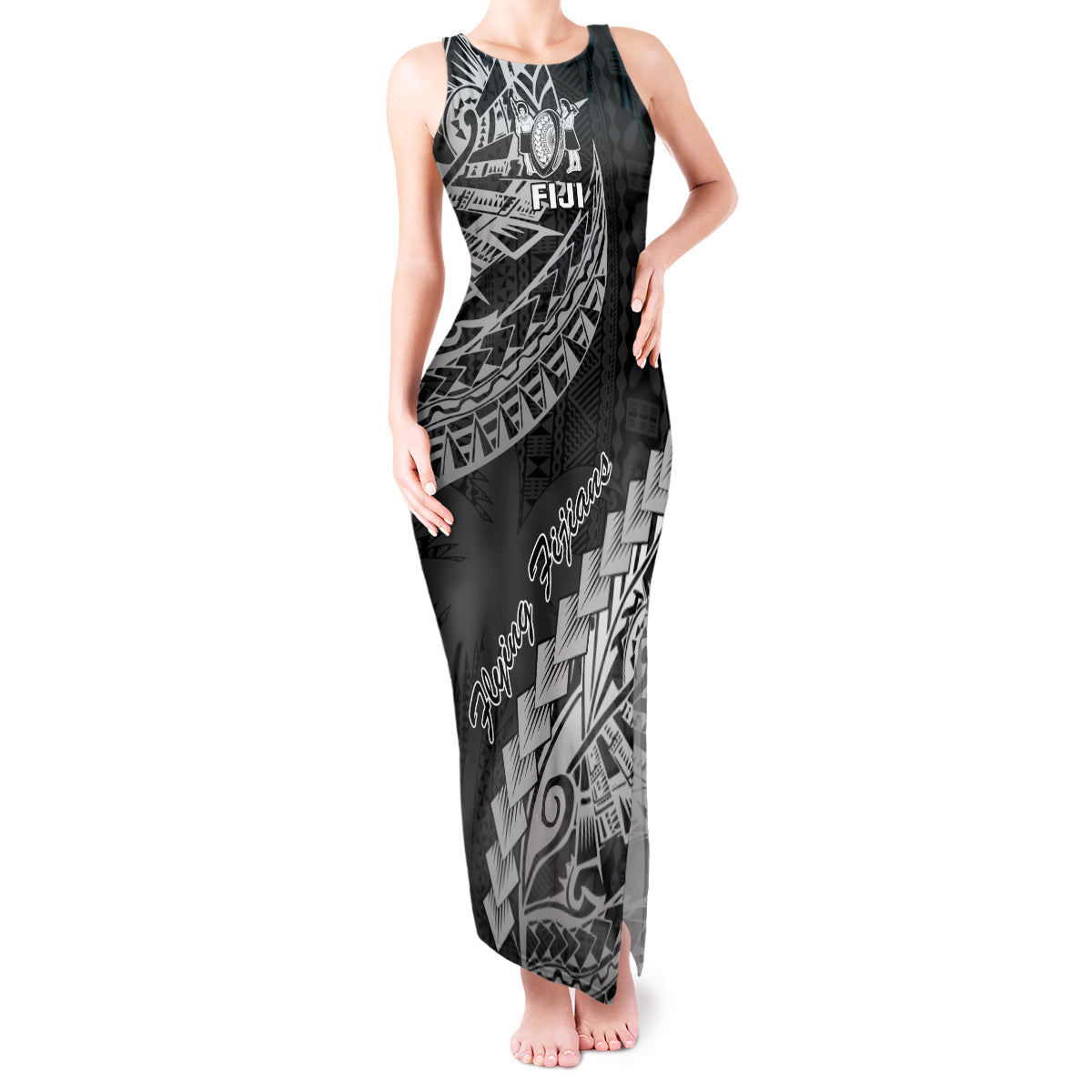 Fiji Rugby Tank Maxi Dress Kaiviti Fijian Tribal World Cup Black - Wonder Print Shop