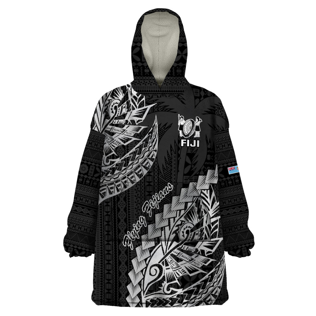 Fiji Rugby Wearable Blanket Hoodie Kaiviti Fijian Tribal World Cup Black - Wonder Print Shop