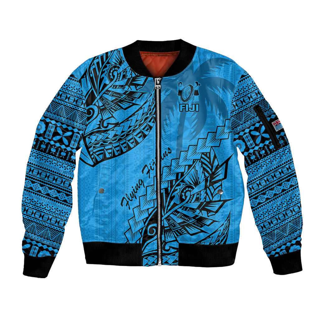 Fiji Rugby Sleeve Zip Bomber Jacket Kaiviti Fijian Tribal World Cup Blue No1 - Wonder Print Shop