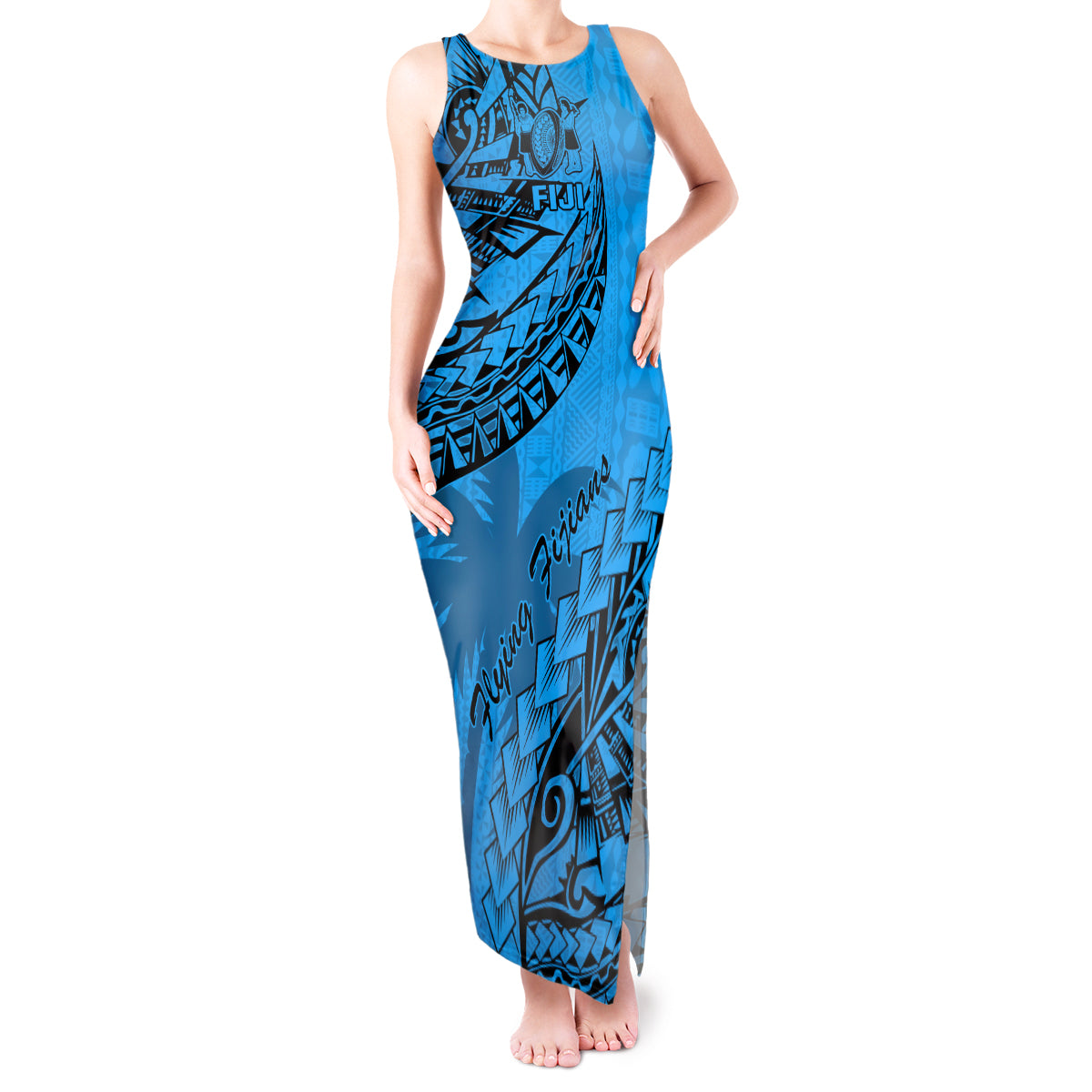 Fiji Rugby Tank Maxi Dress Kaiviti Fijian Tribal World Cup Blue No1 - Wonder Print Shop