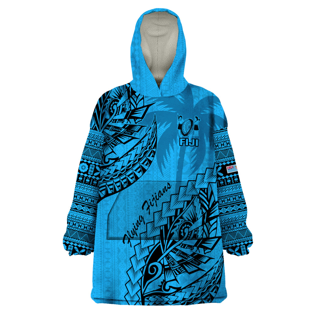 Fiji Rugby Wearable Blanket Hoodie Kaiviti Fijian Tribal World Cup Blue No1 - Wonder Print Shop