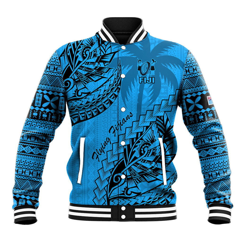 Custom Fiji Rugby Baseball Jacket Kaiviti Fijian Tribal World Cup Blue No1 LT9 - Wonder Print Shop