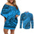 Custom Fiji Rugby Couples Matching Off Shoulder Short Dress and Long Sleeve Button Shirt Kaiviti Fijian Tribal World Cup Blue No1 LT9 - Wonder Print Shop