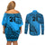 Custom Fiji Rugby Couples Matching Off Shoulder Short Dress and Long Sleeve Button Shirt Kaiviti Fijian Tribal World Cup Blue No1 LT9 - Wonder Print Shop