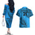 Custom Fiji Rugby Couples Matching Off The Shoulder Long Sleeve Dress and Hawaiian Shirt Kaiviti Fijian Tribal World Cup Blue No1 LT9 - Wonder Print Shop