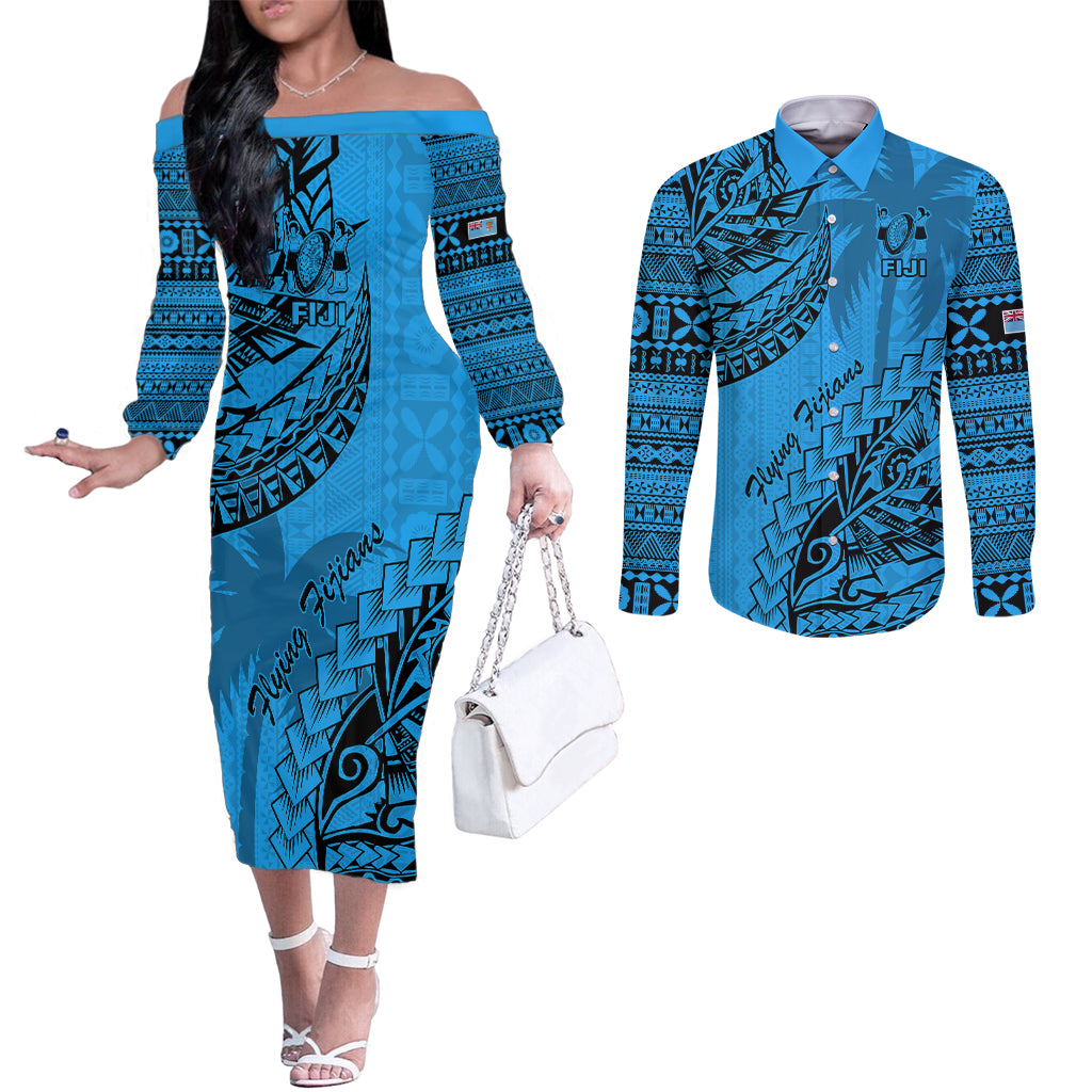 custom-fiji-rugby-couples-matching-off-the-shoulder-long-sleeve-dress-and-long-sleeve-button-shirt-kaiviti-fijian-tribal-world-cup-blue-no1