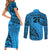 Custom Fiji Rugby Couples Matching Short Sleeve Bodycon Dress and Long Sleeve Button Shirt Kaiviti Fijian Tribal World Cup Blue No1 LT9 - Wonder Print Shop