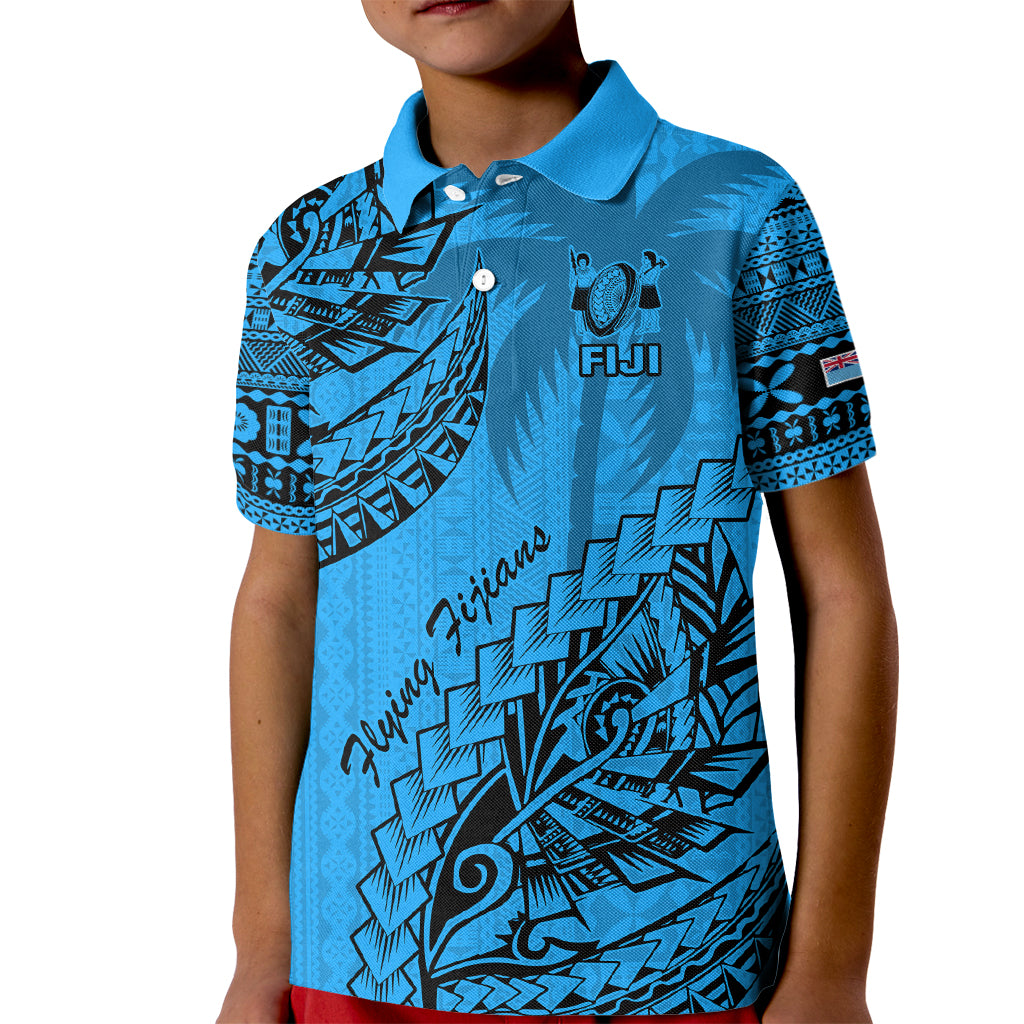 Custom Fiji Rugby Kid Polo Shirt Kaiviti Fijian Tribal World Cup Blue No1 - Wonder Print Shop