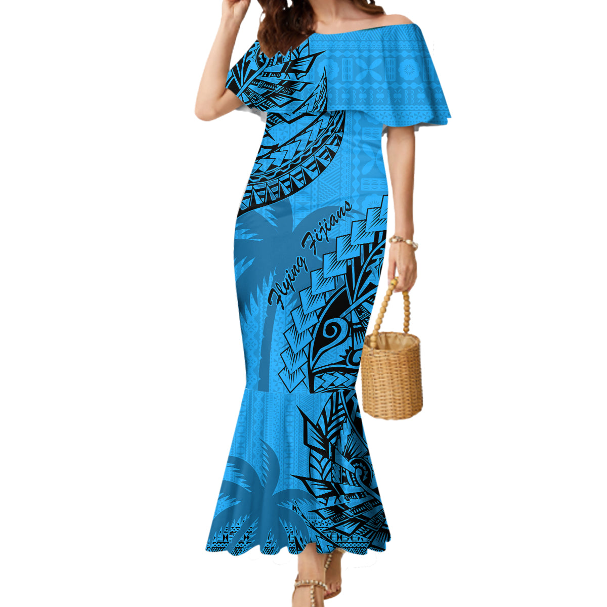 Custom Fiji Rugby Mermaid Dress Kaiviti Fijian Tribal World Cup Blue No1 - Wonder Print Shop