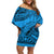 Custom Fiji Rugby Off Shoulder Short Dress Kaiviti Fijian Tribal World Cup Blue No1 - Wonder Print Shop