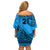 Custom Fiji Rugby Off Shoulder Short Dress Kaiviti Fijian Tribal World Cup Blue No1 - Wonder Print Shop