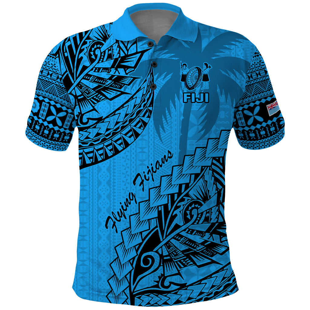 Custom Fiji Rugby Polo Shirt Kaiviti Fijian Tribal World Cup Blue No1 - Wonder Print Shop