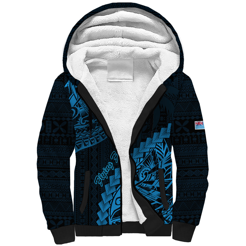 Fiji Rugby Sherpa Hoodie Kaiviti Fijian Tribal World Cup Blue No2 - Wonder Print Shop