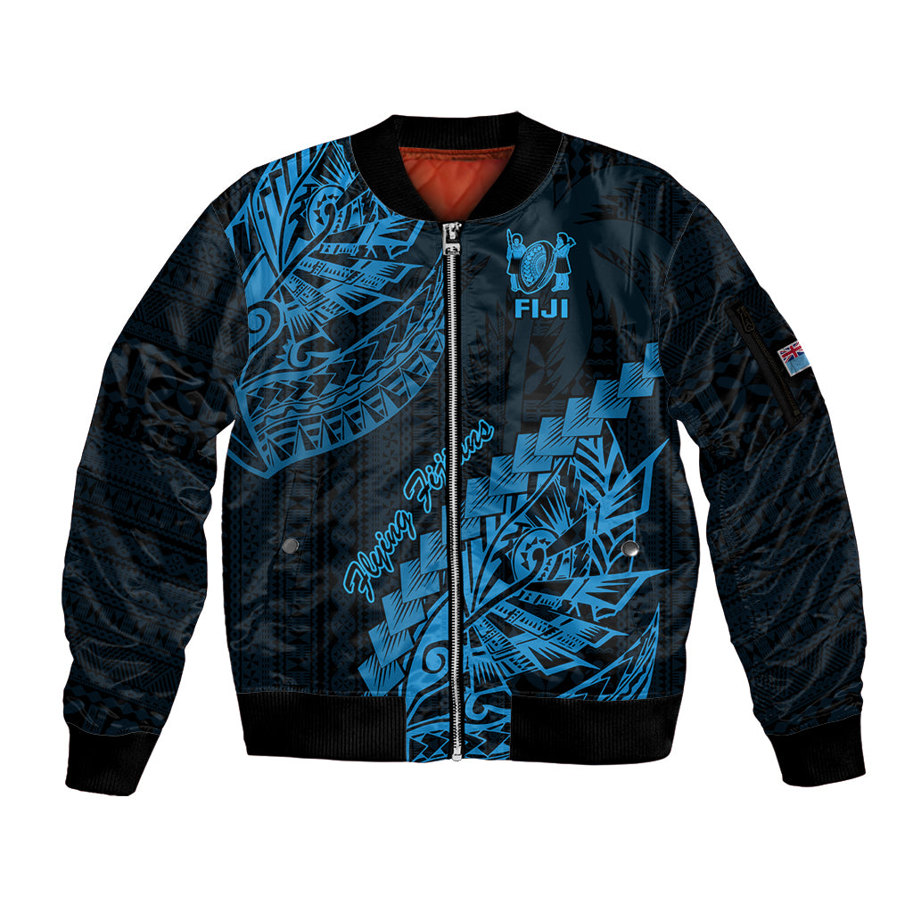 Fiji Rugby Sleeve Zip Bomber Jacket Kaiviti Fijian Tribal World Cup Blue No2 - Wonder Print Shop