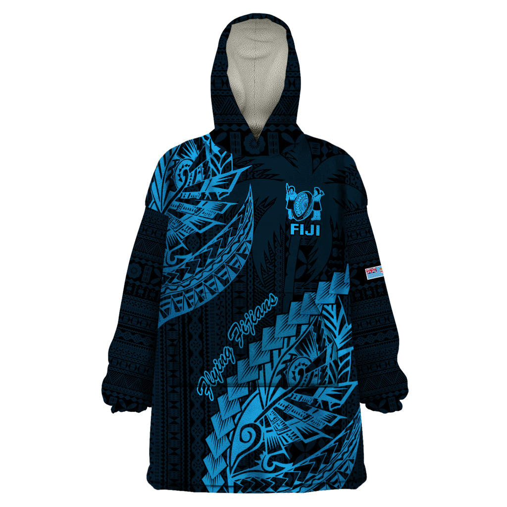 Fiji Rugby Wearable Blanket Hoodie Kaiviti Fijian Tribal World Cup Blue No2 - Wonder Print Shop