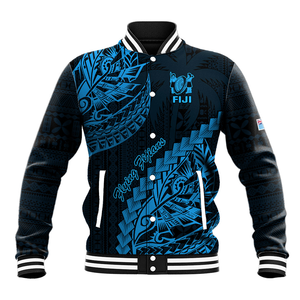 Custom Fiji Rugby Baseball Jacket Kaiviti Fijian Tribal World Cup Blue No2 LT9 - Wonder Print Shop