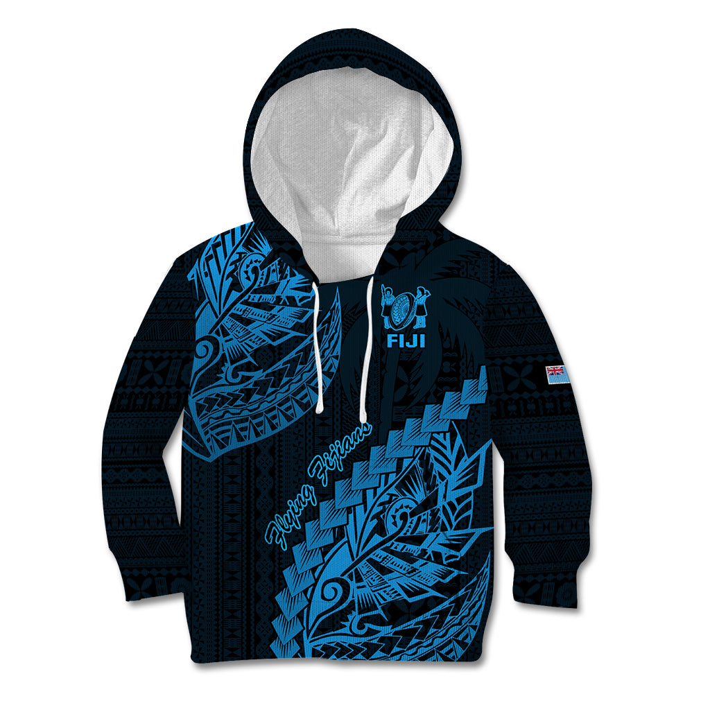 Custom Fiji Rugby Kid Hoodie Kaiviti Fijian Tribal World Cup Blue No2 - Wonder Print Shop