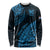 Custom Fiji Rugby Long Sleeve Shirt Kaiviti Fijian Tribal World Cup Blue No2 - Wonder Print Shop