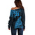 Custom Fiji Rugby Off Shoulder Sweater Kaiviti Fijian Tribal World Cup Blue No2 - Wonder Print Shop