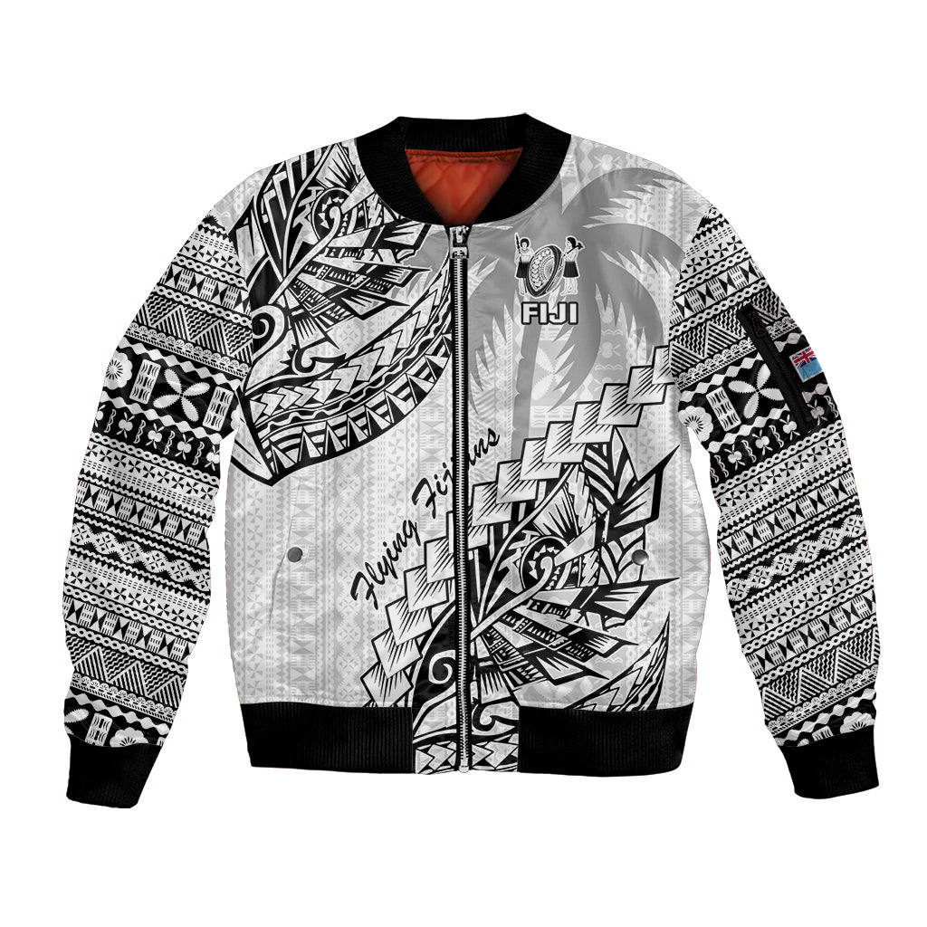 Fiji Rugby Sleeve Zip Bomber Jacket Kaiviti Fijian Tribal World Cup White - Wonder Print Shop