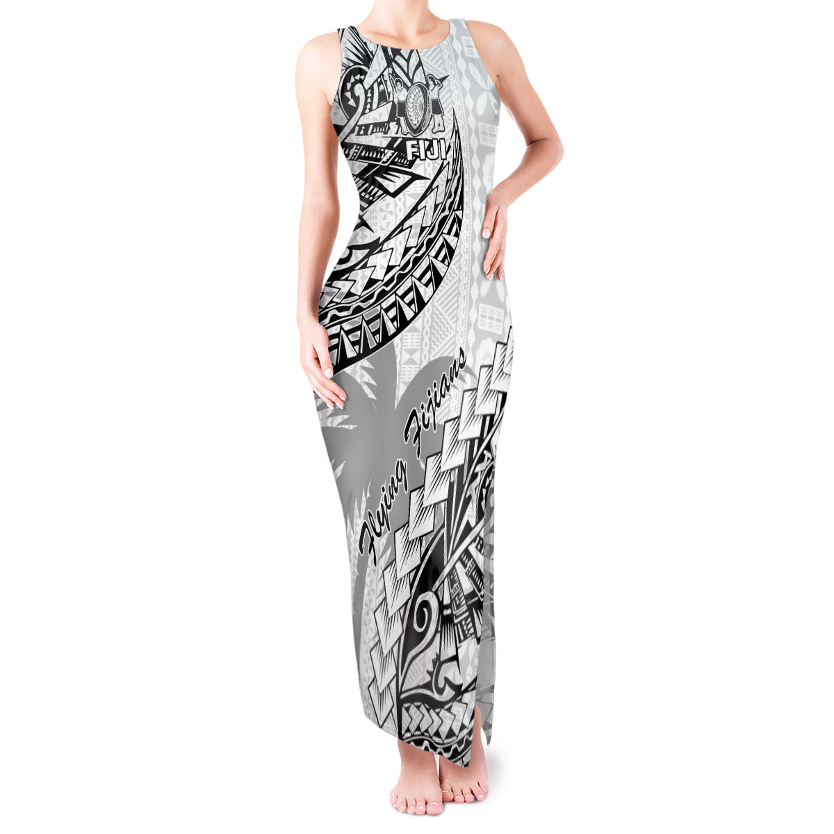 Fiji Rugby Tank Maxi Dress Kaiviti Fijian Tribal World Cup White - Wonder Print Shop