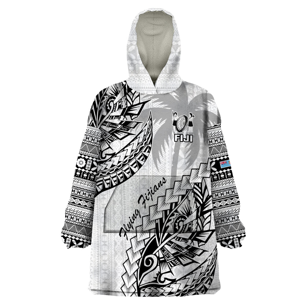 Fiji Rugby Wearable Blanket Hoodie Kaiviti Fijian Tribal World Cup White - Wonder Print Shop