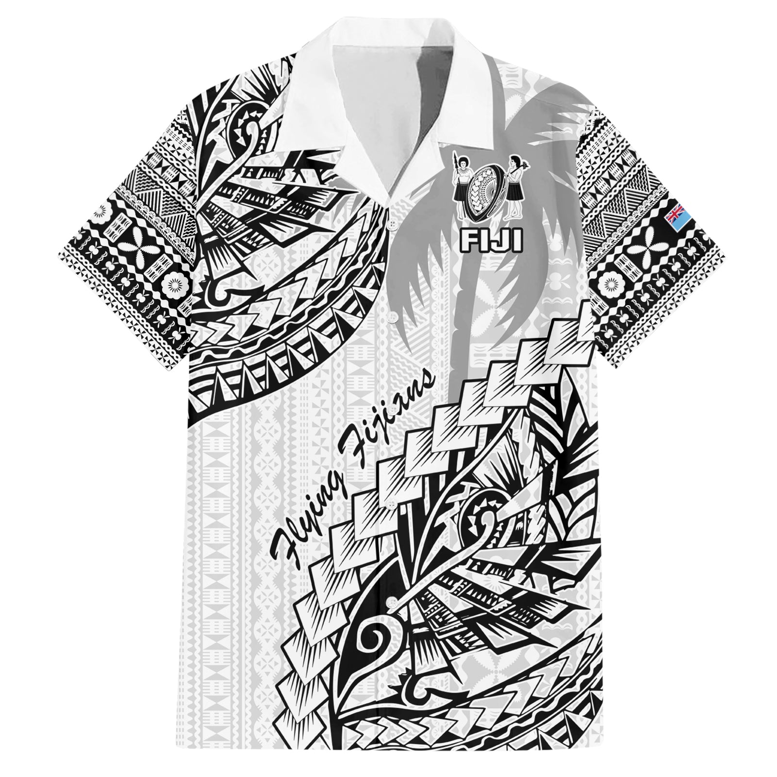 Custom Fiji Rugby Hawaiian Shirt Kaiviti Fijian Tribal World Cup White - Wonder Print Shop