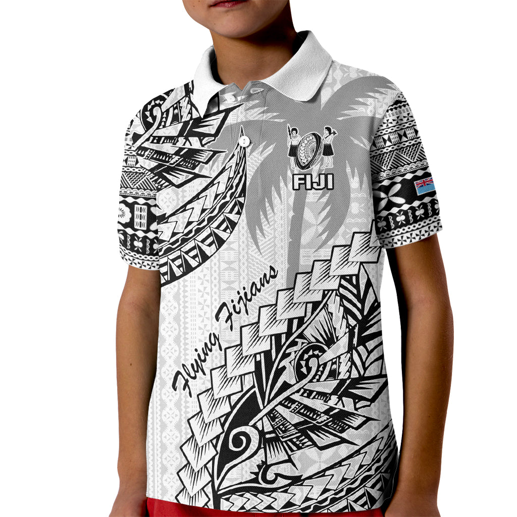 Custom Fiji Rugby Kid Polo Shirt Kaiviti Fijian Tribal World Cup White - Wonder Print Shop