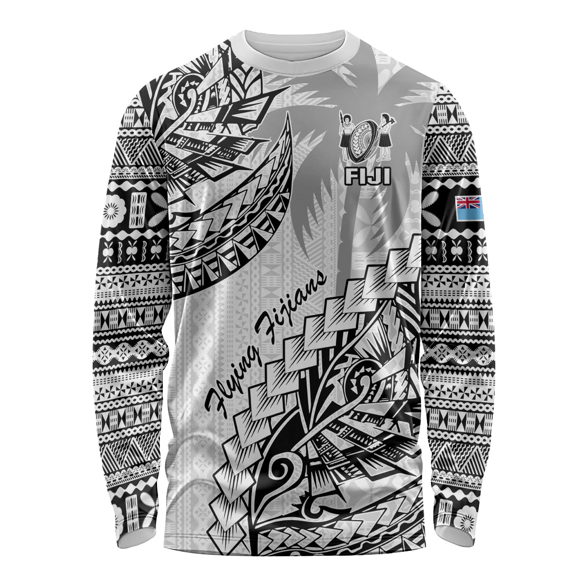 Custom Fiji Rugby Long Sleeve Shirt Kaiviti Fijian Tribal World Cup White - Wonder Print Shop