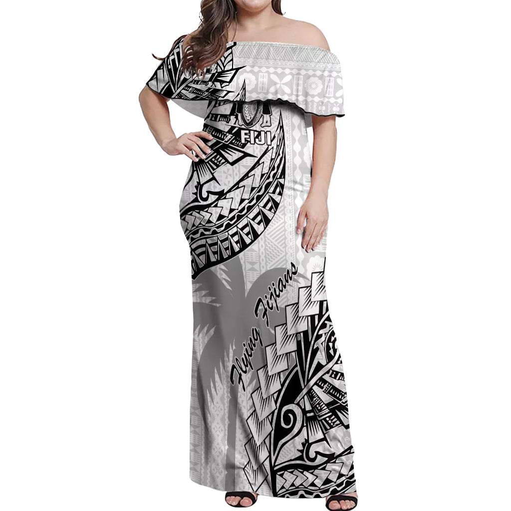 Custom Fiji Rugby Off Shoulder Maxi Dress Kaiviti Fijian Tribal World Cup White - Wonder Print Shop