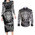 New Zealand Rugby Couples Matching Long Sleeve Bodycon Dress and Long Sleeve Button Shirts Silver Fern All Black Mix Ta Moko White Style LT9 - Wonder Print Shop