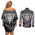 New Zealand Rugby Couples Matching Off Shoulder Short Dress and Long Sleeve Button Shirts Silver Fern All Black Mix Ta Moko White Style LT9 - Wonder Print Shop