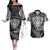 New Zealand Rugby Couples Matching Off The Shoulder Long Sleeve Dress and Hawaiian Shirt Silver Fern All Black Mix Ta Moko White Style LT9 - Wonder Print Shop