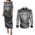 New Zealand Rugby Couples Matching Puletasi Dress and Long Sleeve Button Shirts Silver Fern All Black Mix Ta Moko White Style LT9 - Wonder Print Shop