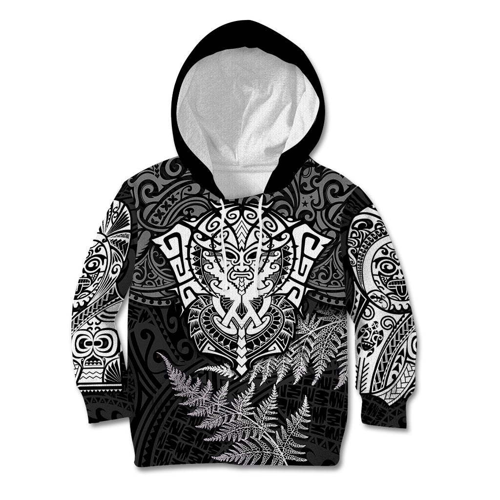 New Zealand Rugby Kid Hoodie Silver Fern All Black Mix Ta Moko White Style - Wonder Print Shop