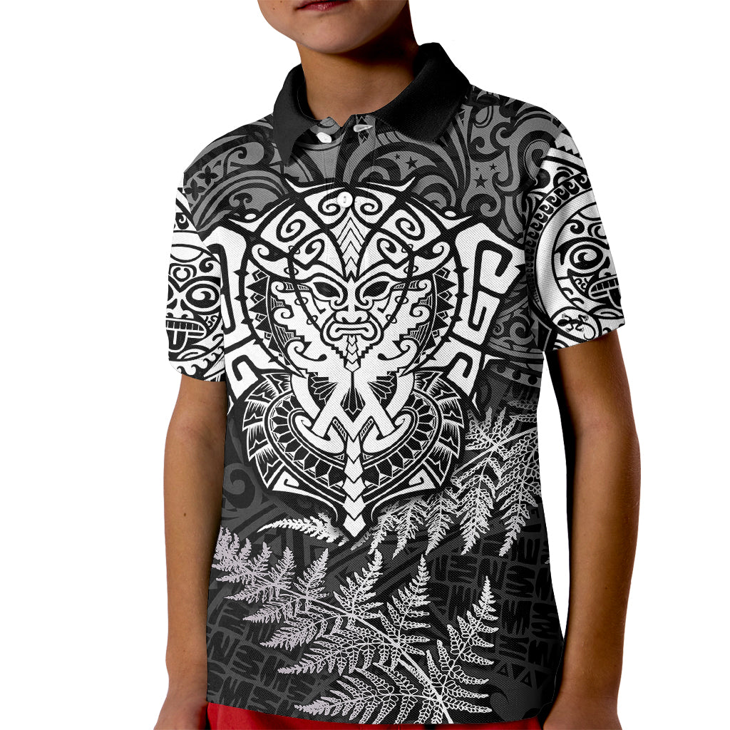 New Zealand Rugby Kid Polo Shirt Silver Fern All Black Mix Ta Moko White Style - Wonder Print Shop