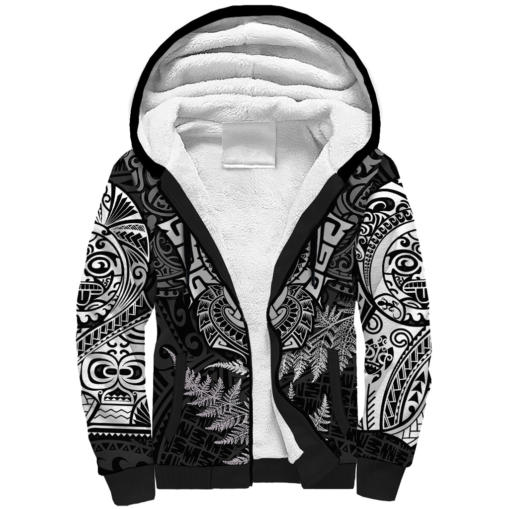 New Zealand Rugby Sherpa Hoodie Silver Fern All Black Mix Ta Moko White Style - Wonder Print Shop